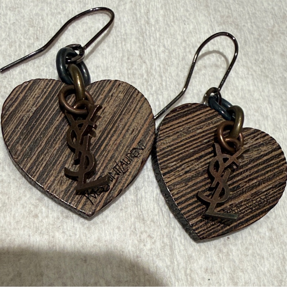 Saint Laurent Brown Heart Earrings - Picture 2 of 8